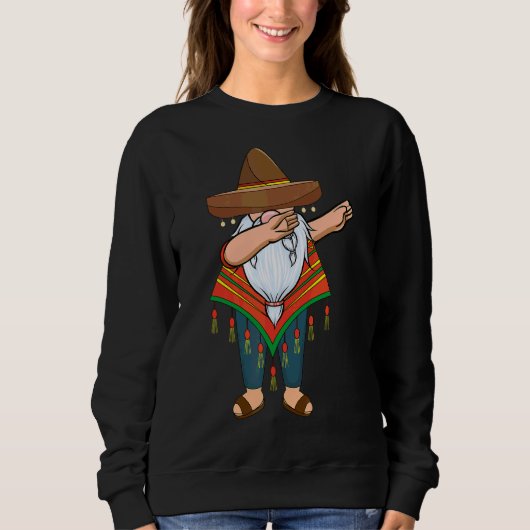 Mexican Dabbing Gnome Cinco De Mayo Poncho Sombrer Trui (Voorkant)