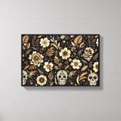 Mexican dead and floral black art canvas afdruk (Voorkant)