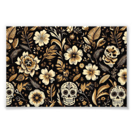 Mexican dead and floral black art foto afdruk