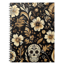 Mexican dead and floral black art Poker Notitieboek