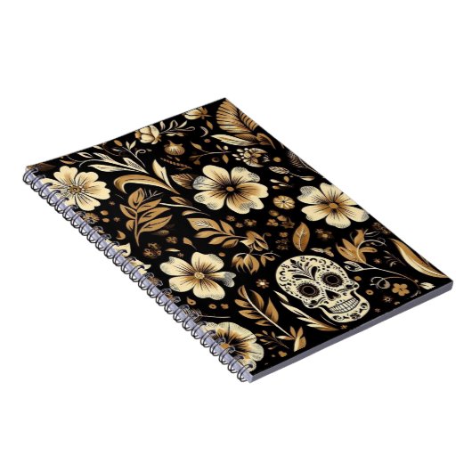 Mexican dead and floral black art Poker Notitieboek (Rechterzijde)