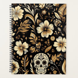 Mexican dead and floral black art Poker Planner