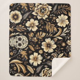 Mexican dead and floral black art Poker Sherpa Deken