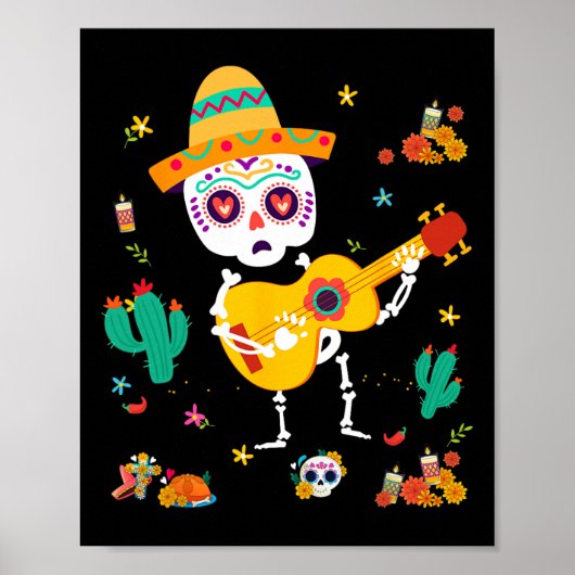 Mexican Dia de los Muertos Skeletons Dancing Kinde Poster (Voorkant)