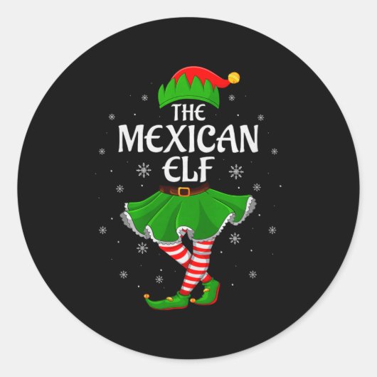 Mexican Elf Christmas Family Girls Women Elf Squad Ronde Sticker (Voorkant)