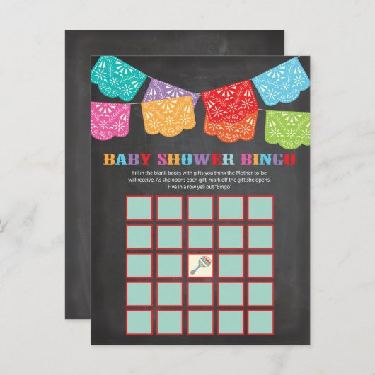Mexican Fiesta Baby shower Bingo spel kaart (Voorkant / Achterkant)