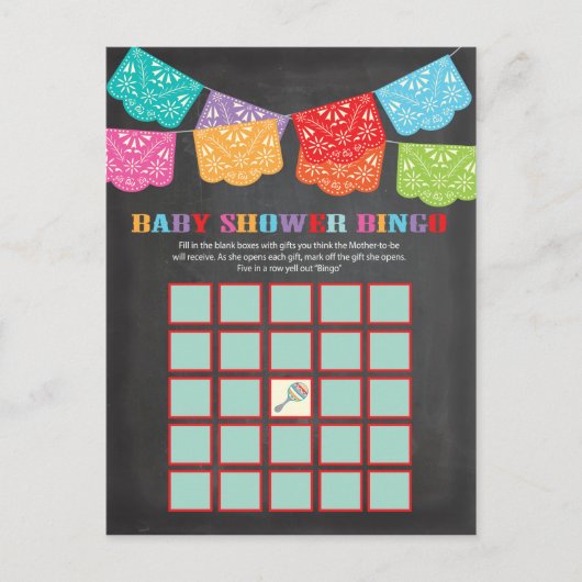 Mexican Fiesta Baby shower Bingo spel kaart (Voorkant)