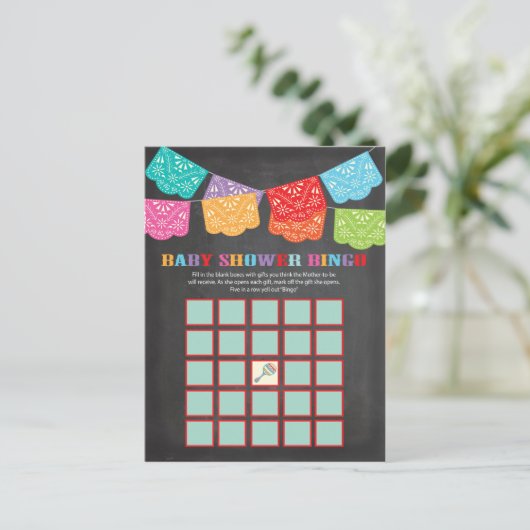 Mexican Fiesta Baby shower Bingo spel kaart (Staand voorkant)