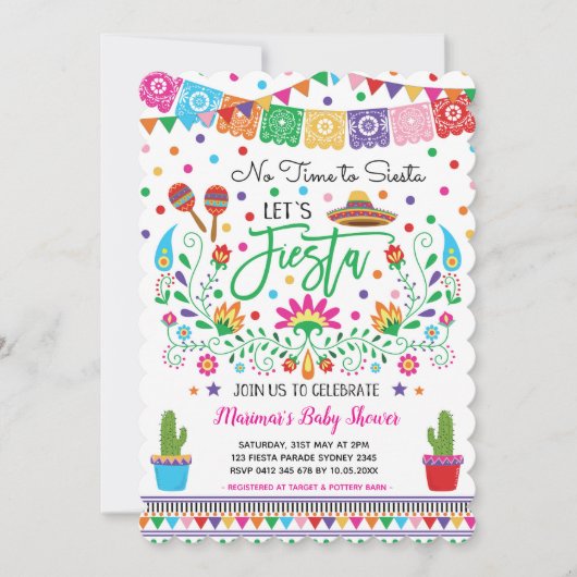 Mexican Fiesta Baby shower Cactus Invitation Kaart (Voorkant)