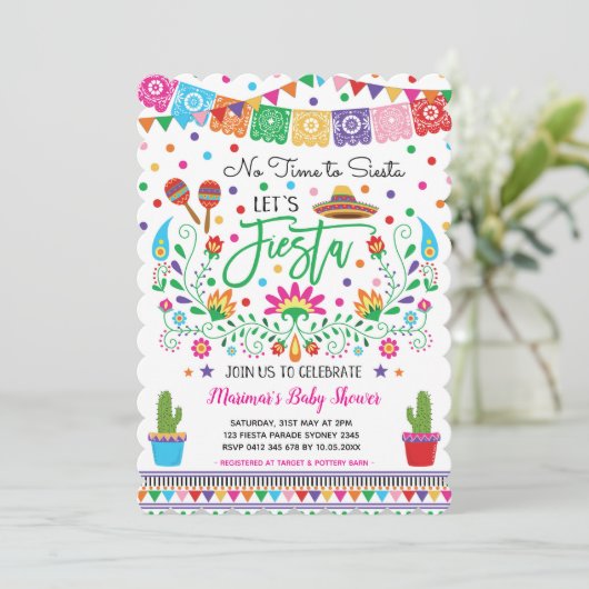 Mexican Fiesta Baby shower Cactus Invitation Kaart (Staand voorkant)