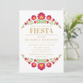 Mexican Fiesta Baby shower Invitation, Red Floral Kaart (Staand voorkant)