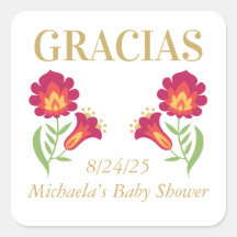 Mexican Fiesta Baby shower Sticker, Rode Bloemen