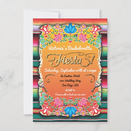 Mexican Fiesta Bachelorette Party Gold Glitter Kaart (Voorkant)
