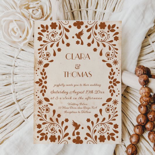 Mexican Fiesta Beige Terracotta Wedding Invitation Kaart