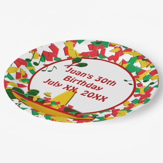 Mexican Fiesta Birthday (elke andere gelegenheid)  Papieren Bordje (Gekanteld)