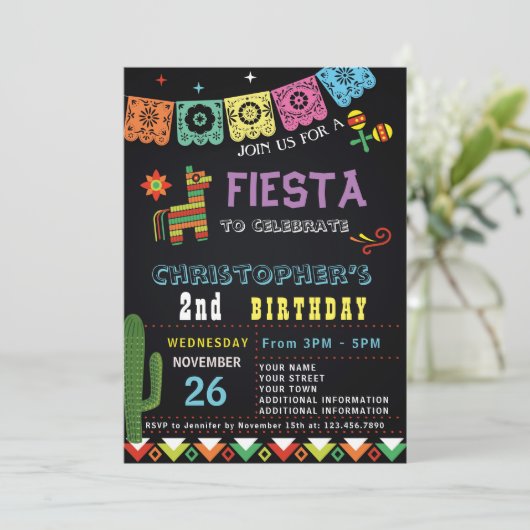 MEXICAN FIESTA BIRTHDAY INVITATIE | FIESTA PARTIJ KAART (Staand voorkant)