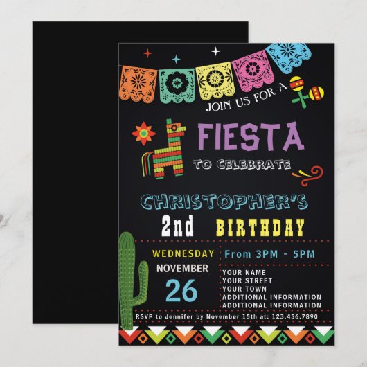 MEXICAN FIESTA BIRTHDAY INVITATIE | FIESTA PARTIJ KAART (Voorkant / Achterkant)