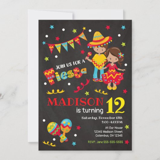 Mexican Fiesta Birthday Invitation Chalkboard ALL Kaart (Voorkant)
