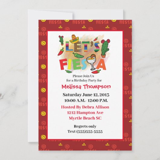 Mexican Fiesta Birthday Invitation Kaart (Voorkant)