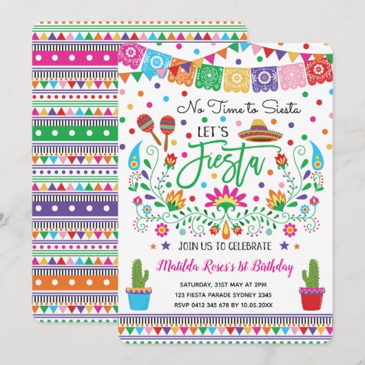 Mexican Fiesta Birthday Party Cactus Invitation Kaart (Voorkant / Achterkant)