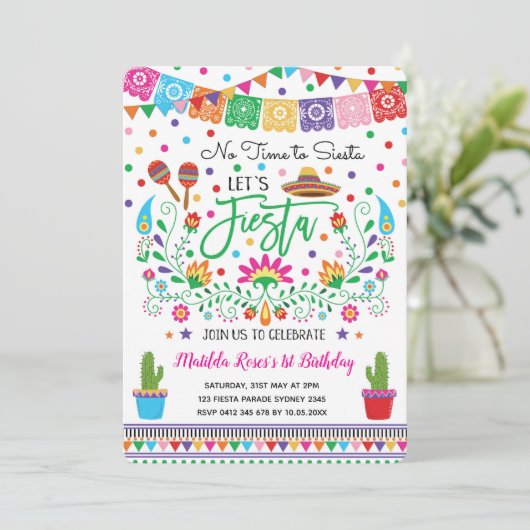Mexican Fiesta Birthday Party Cactus Invitation Kaart (Staand voorkant)