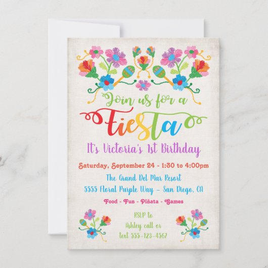 Mexican Fiesta Birthday Party met borduurwerk Kaart (Voorkant)