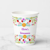 Mexican Fiesta Bloemen Wit en Paarse Papieren Kopj Papieren Bekers (Achterkant)