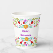 Mexican Fiesta Bloemen Wit en Paarse Papieren Kopj Papieren Bekers (Voorkant)