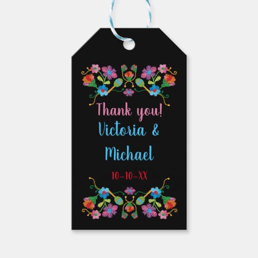Mexican Fiesta Borduurwerk gunst cadeau labels Cadeaulabel (Voorkant)