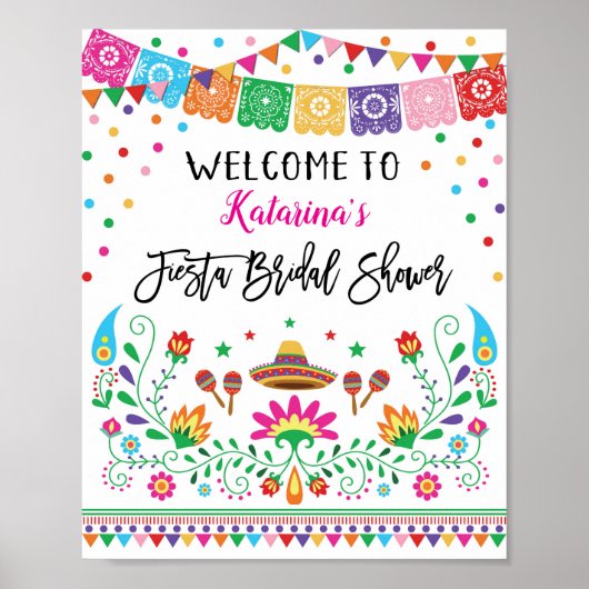 Mexican Fiesta Bridal Shower Confetti Welcome Sign Poster (Voorkant)