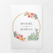 Mexican Fiesta Cactus Floral Photo Collage Wedding Drieluik Uitnodiging (Cover)