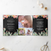 Mexican Fiesta Cactus Floral Photo Collage Wedding Drieluik Uitnodiging (Binnen)