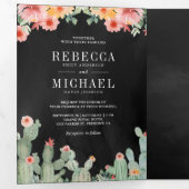 Mexican Fiesta Cactus Floral Photo Collage Wedding Drieluik Uitnodiging (Binnenzijde eerst)