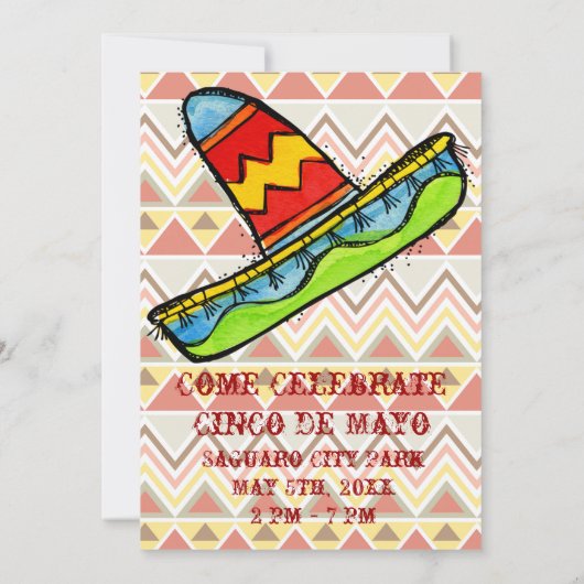 Mexican Fiesta Cinco de Mayo Invitations Chevron Kaart (Achterkant)