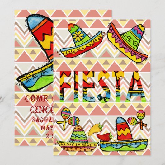 Mexican Fiesta Cinco de Mayo Invitations Chevron Kaart (Voorkant / Achterkant)