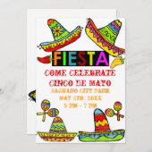 Mexican Fiesta Cinco de Mayo Invitations White Kaart (Voorkant / Achterkant)