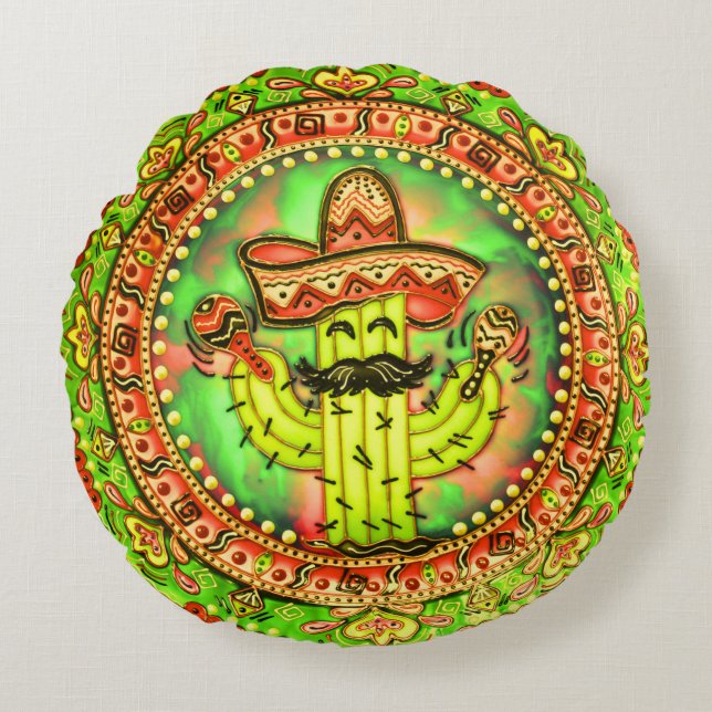 Mexican Fiesta Cinco de Mayo Sombrero Pet Green Rond Kussen (Voorkant)