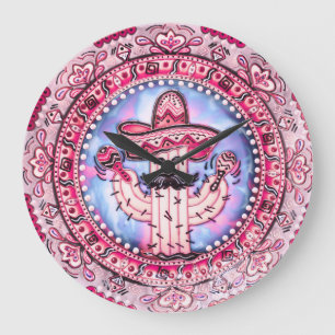 Mexican Fiesta Cinco de Mayo Sombrero Pink Blue Grote Klok