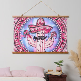 Mexican Fiesta Cinco de Mayo Sombrero Pink Blue Hangend Wandkleed