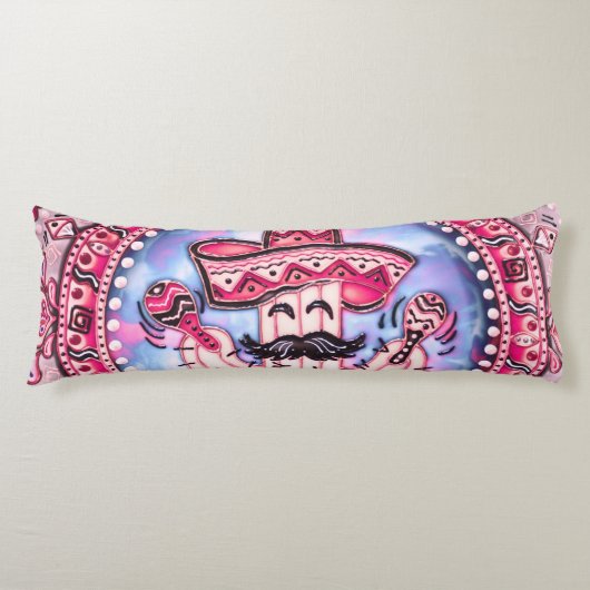 Mexican Fiesta Cinco de Mayo Sombrero Pink Blue Lichaamskussen (Voorkant)