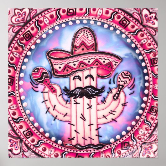 Mexican Fiesta Cinco de Mayo Sombrero Pink Blue Poster (Voorkant)