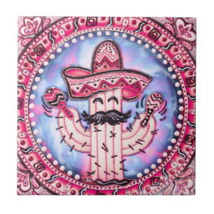 Mexican Fiesta Cinco de Mayo Sombrero Pink Blue Tegeltje