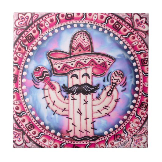 Mexican Fiesta Cinco de Mayo Sombrero Pink Blue Tegeltje (Voorkant)