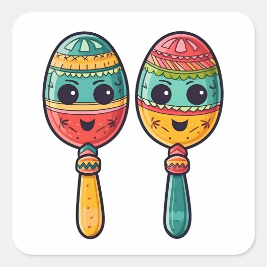 Mexican Fiesta Cute Maracas Vierkante Sticker (Voorkant)