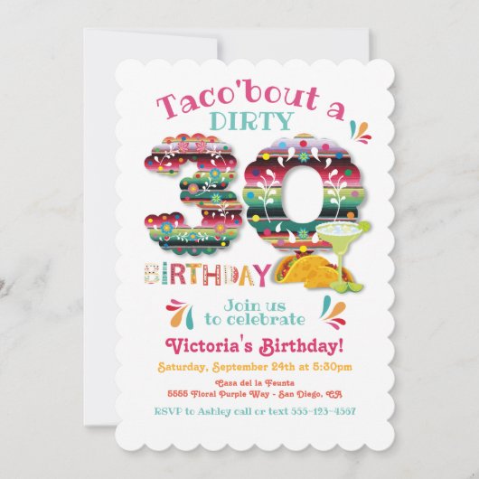 Mexican Fiesta Dirty 30 Papel Picado Birthday Invi Kaart (Voorkant)