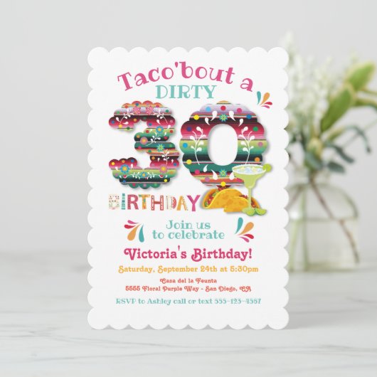 Mexican Fiesta Dirty 30 Papel Picado Birthday Invi Kaart (Staand voorkant)