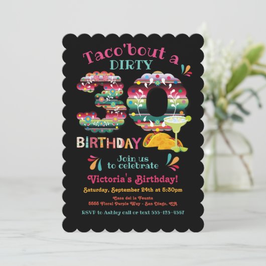 Mexican Fiesta Dirty 30 Papel Picado Birthday Invi Kaart (Staand voorkant)