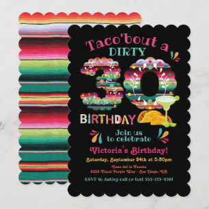 Mexican Fiesta Dirty 30 Papel Picado Birthday Invi Kaart