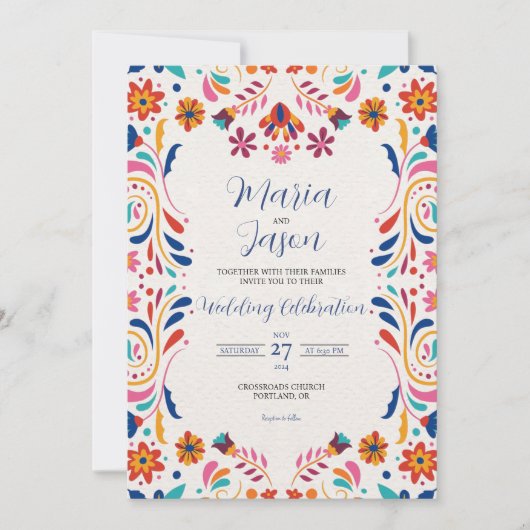 Mexican Fiesta Floral Aesthetic Elegant Wedding Kaart (Voorkant)