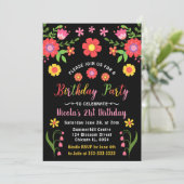 Mexican Fiesta Floral and Black Birthday Party Kaart (Staand voorkant)
